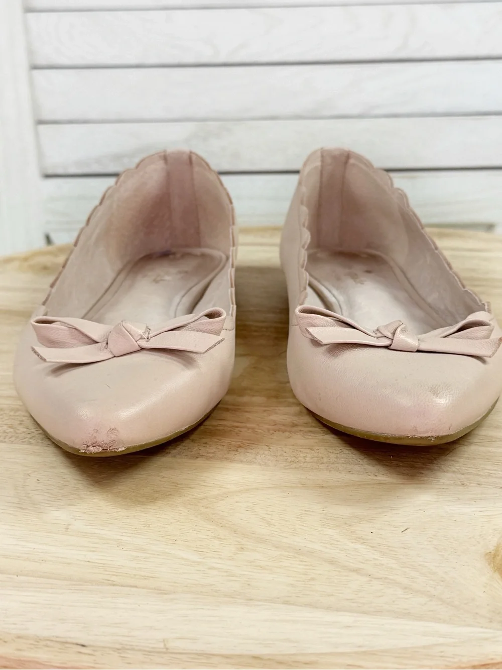 Kate Spade Elent Flex Scallop Edge Ballet Flats Blush Tan 7.5 Leather Neutral